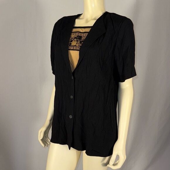 NWT Vintage Layered Animal Print Crinkle Short Sleeve Button Down Top Size 14 - Picture 10 of 12